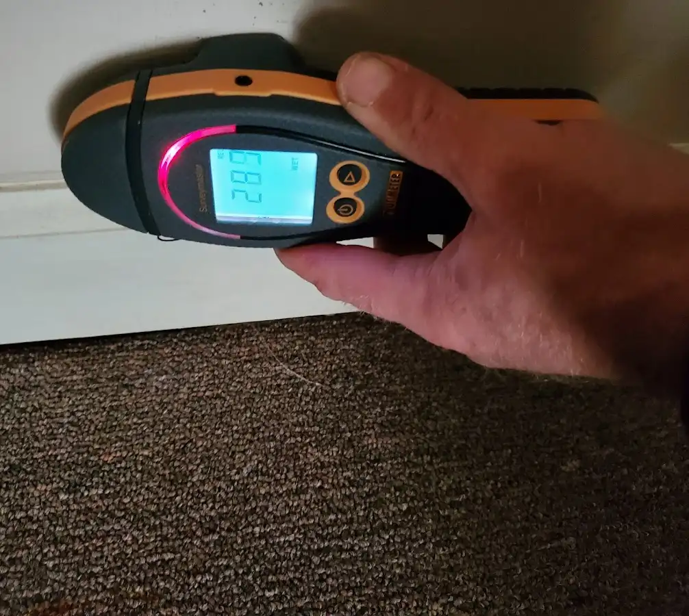 Moisture detection at baseboard during Storm Damage Restoration in Riverview